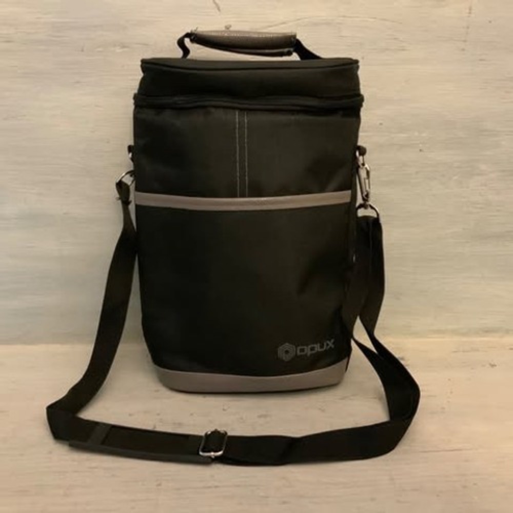 Opux Black/Gray Canvas Insulated Two Bottle Wine Cooler Bag Like New